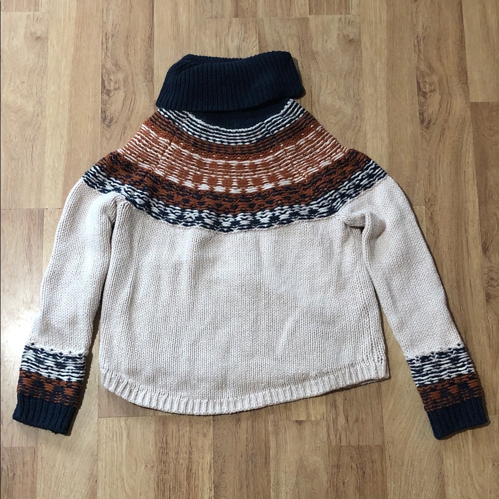 Madewell Navy, Cream & burnt Orange Fair Isle Turtleneck Sweater